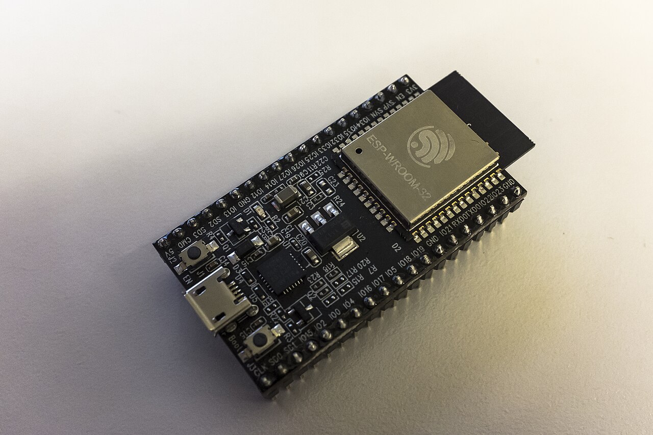 A Wi-Fi/Bluetooth microcontroller module of the ESP32 family — a popular low-cost platform for hobbyist and research TinyML.