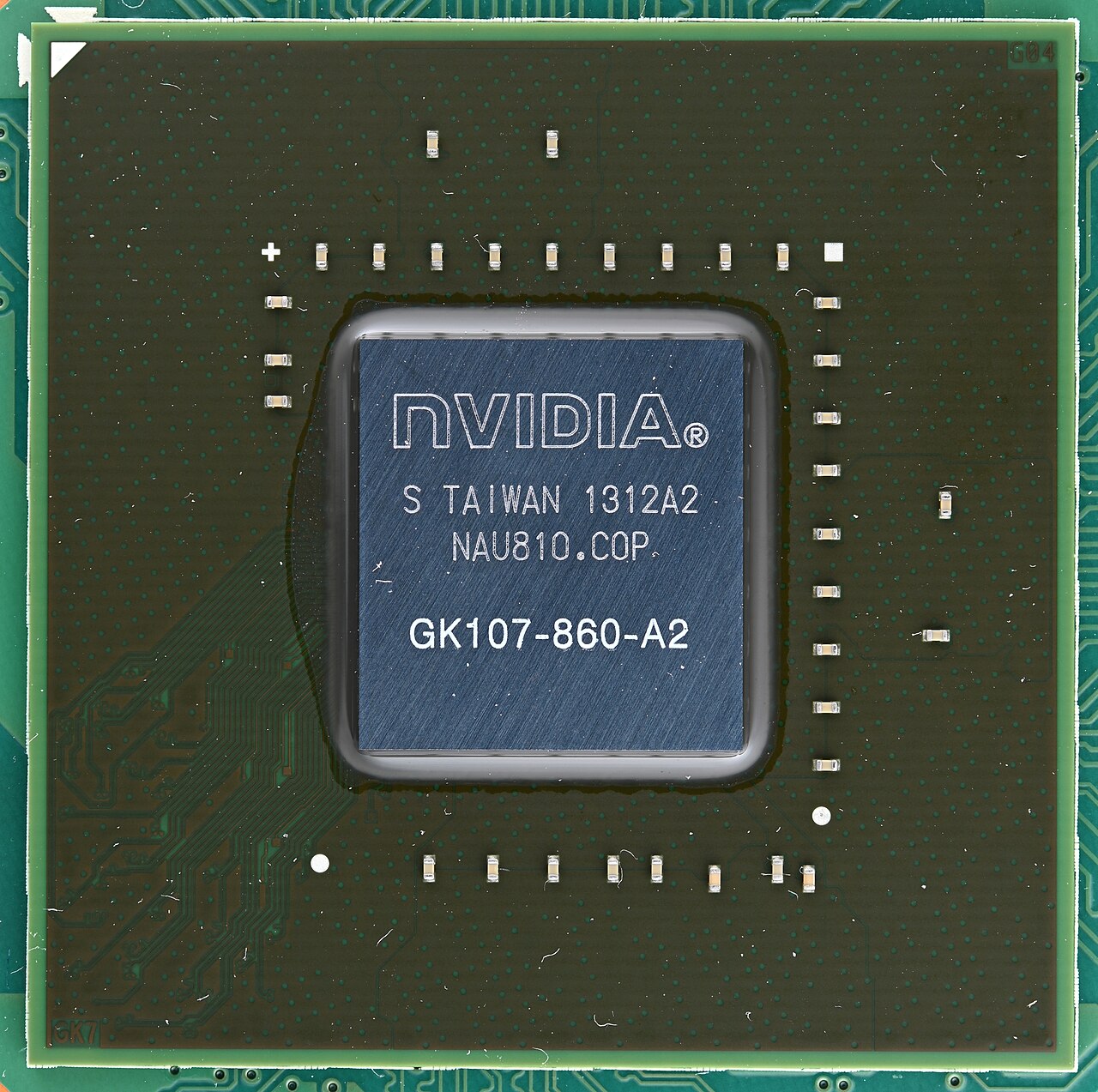 A GPU die. Most of the area is replicated arrays of simple arithmetic units — the opposite design choice to a microcontroller.