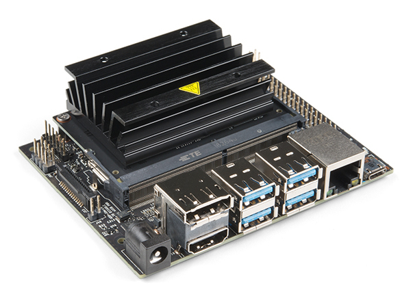 An NVIDIA Jetson Nano developer kit: an embedded GPU module running Linux, at the high end of the edge spectrum.